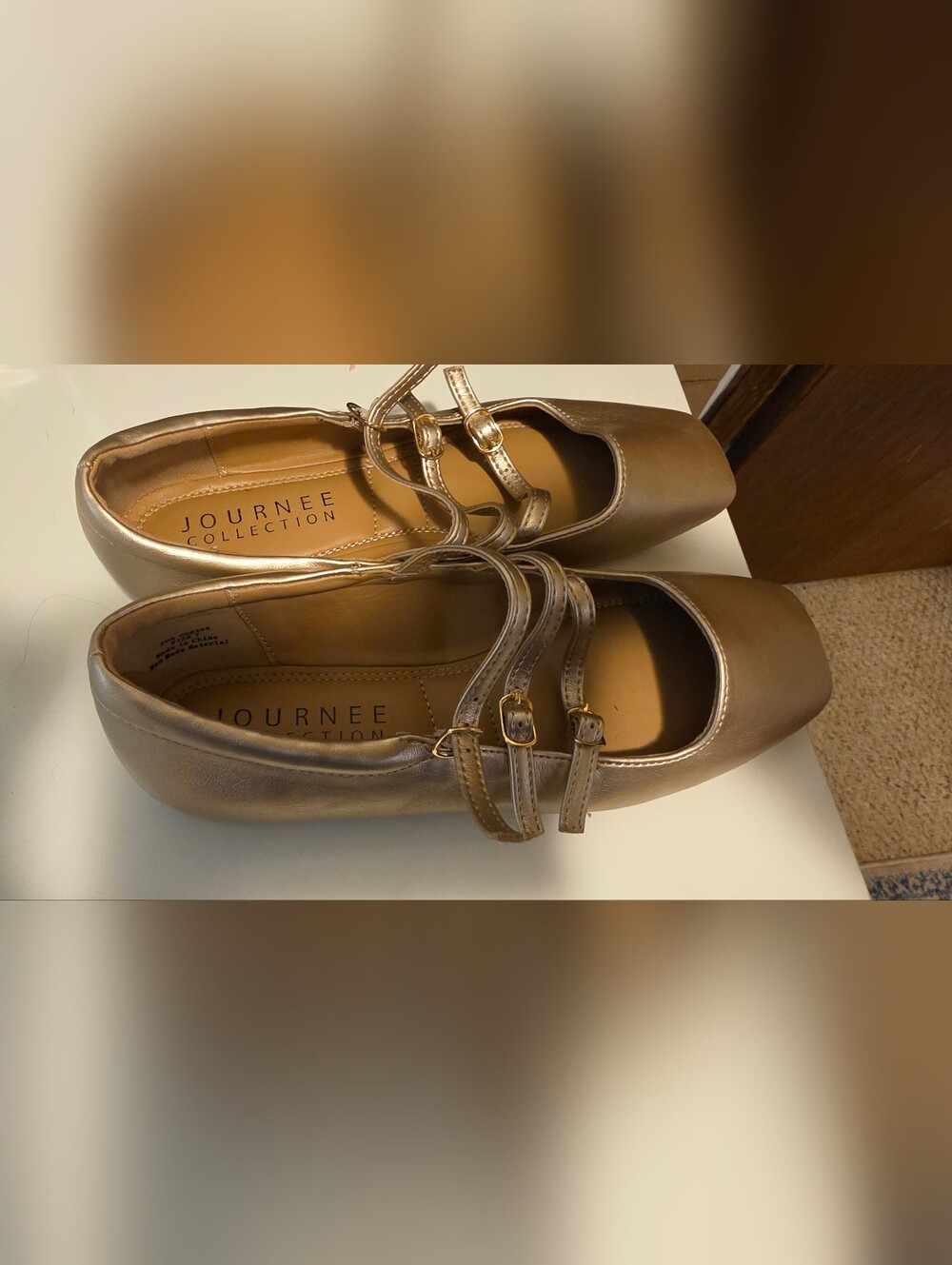 Journee Collection Metallic Gold Double-Strap Mary Jane Flats